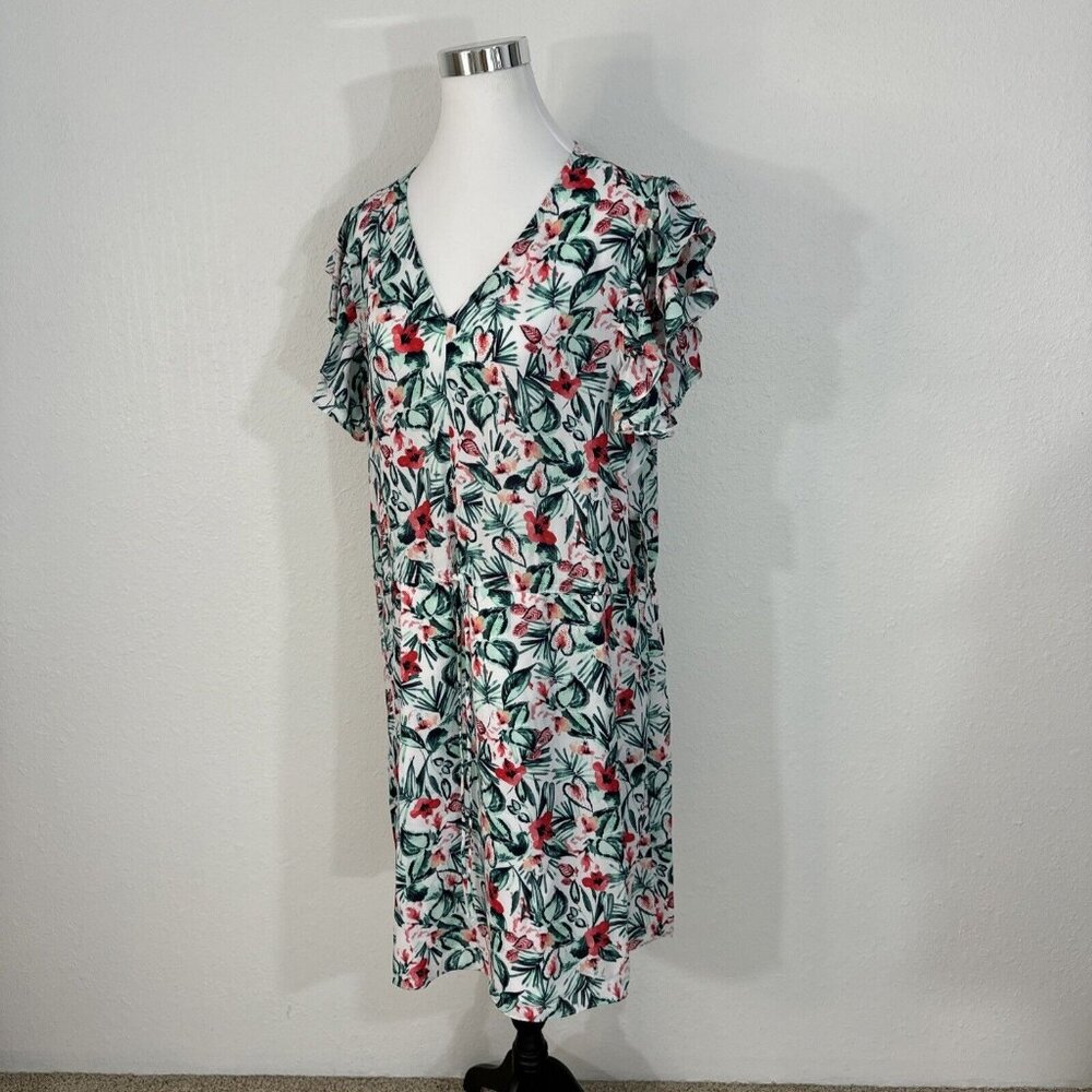 Maison Jules Shift Dress Womens Plus XXL Drawstring Waist Flutter Sleeve Pockets